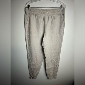 Ellen Tracy Jogger pants 100% Linen Size M Stone gray Minimalist neutral natural